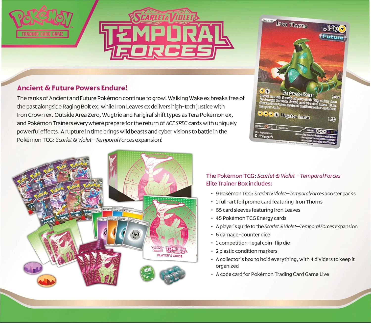 TCG: Scarlet and Violet: Temporal Forces: Elite Trainer Box: Iron Leaves